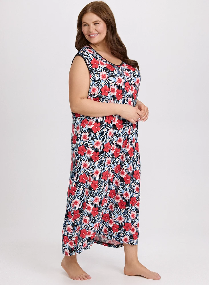 Robe de nuit à motif floral tropical