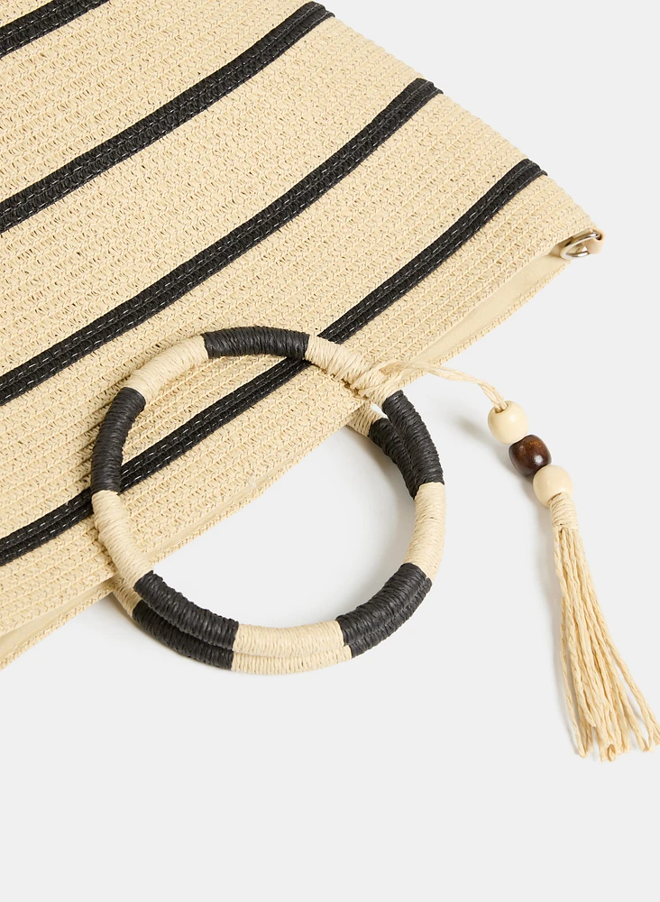 Striped Straw Tote Bag