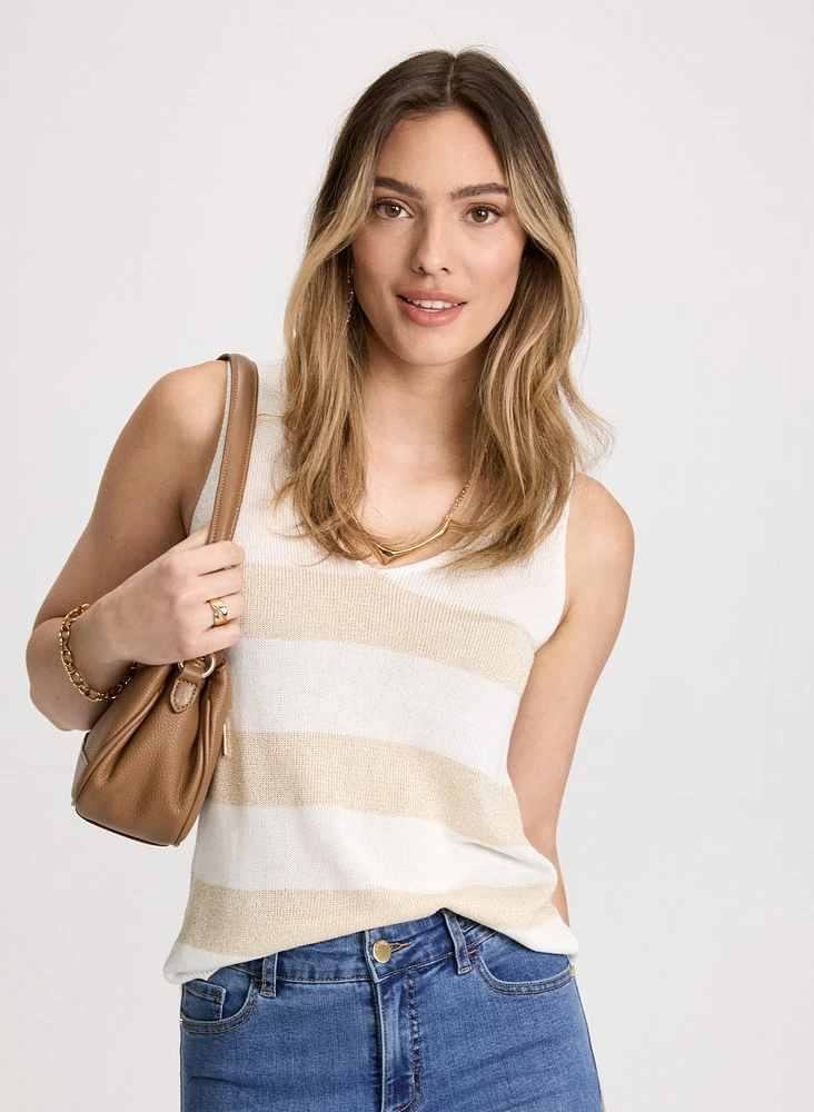 Sleeveless Striped Knit Top