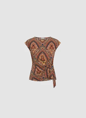 Tied Waist Medallion Print Top