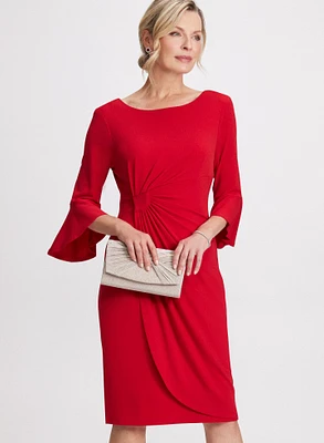 Ruched Waist Bell Sleeve Dress