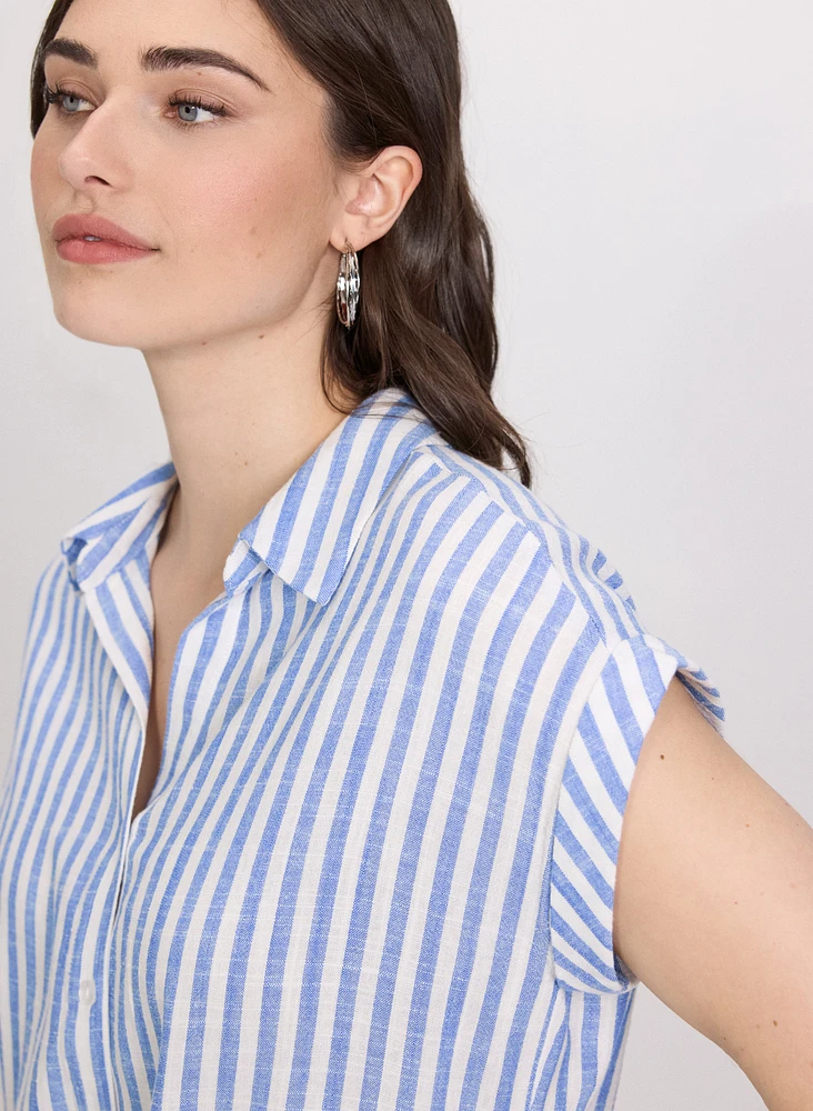 Striped Linen-Blend Blouse