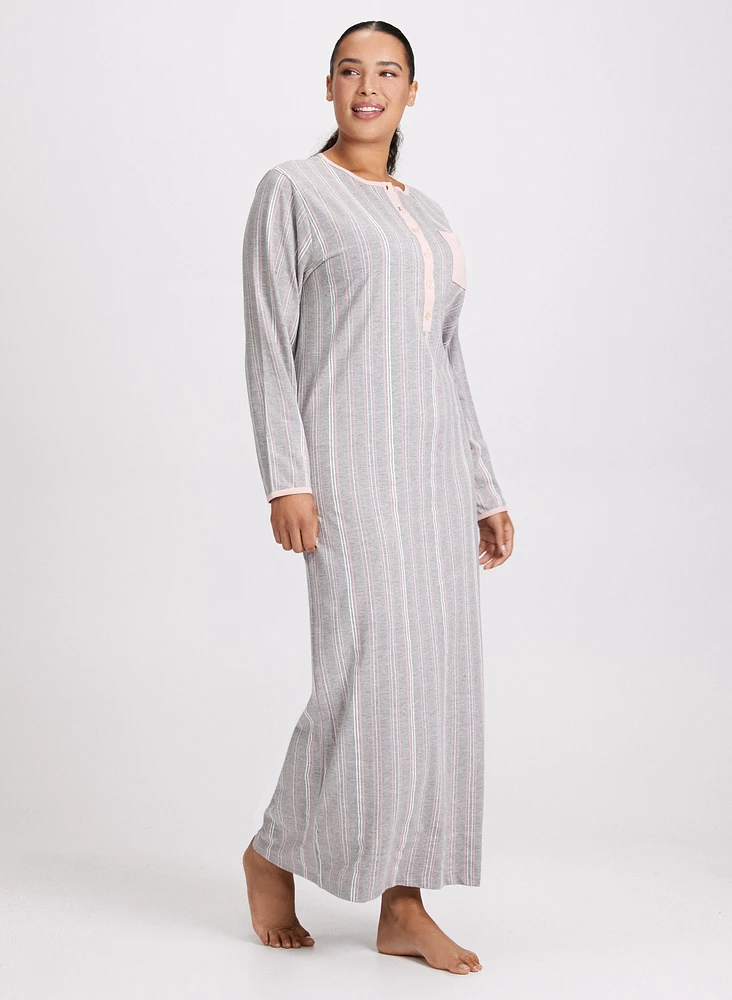 Stripe Print Long Nightgown