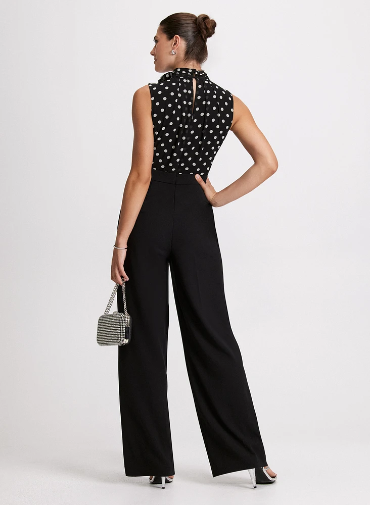 Polka Dot Rosette Detail Jumpsuit