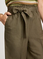 Short ceinturé en mélange de lin