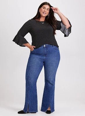 Polka Dot Flutter Sleeve Top & Flared Leg Jeans