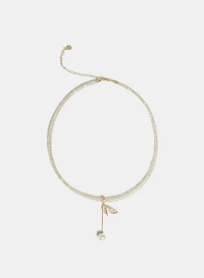 Pearl Drop Mesh Collar Necklace