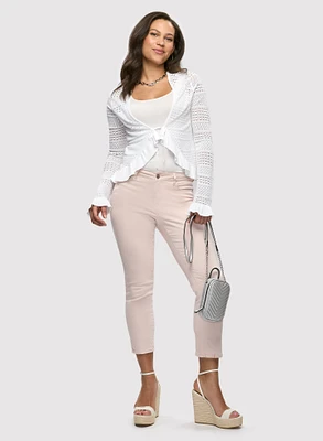 Pointelle Bell Sleeve Cardigan & Slim Leg Ankle Jeans