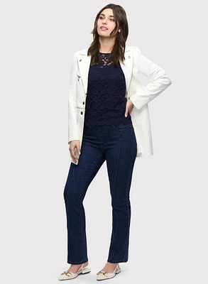 Long Zipper Trim Jacket & Seam Bootcut Jeans