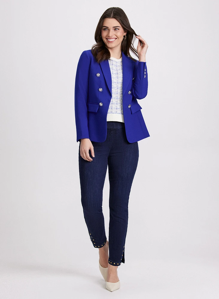 Button Blazer & Slim-Leg Jeans