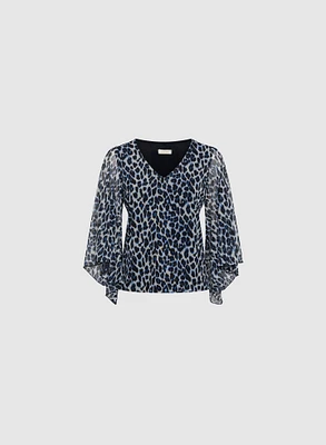 Animal Print Flared Sleeve Top