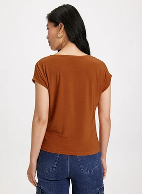 Front Knot Drop Shoulder Top