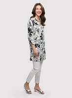 Floral Linen-Blend Tunic Blouse & Embroidered Hem Pull-On Pants