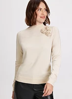 Rosette Detail Mock Neck Sweater