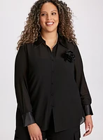 Floral Applique Button-Down Blouse