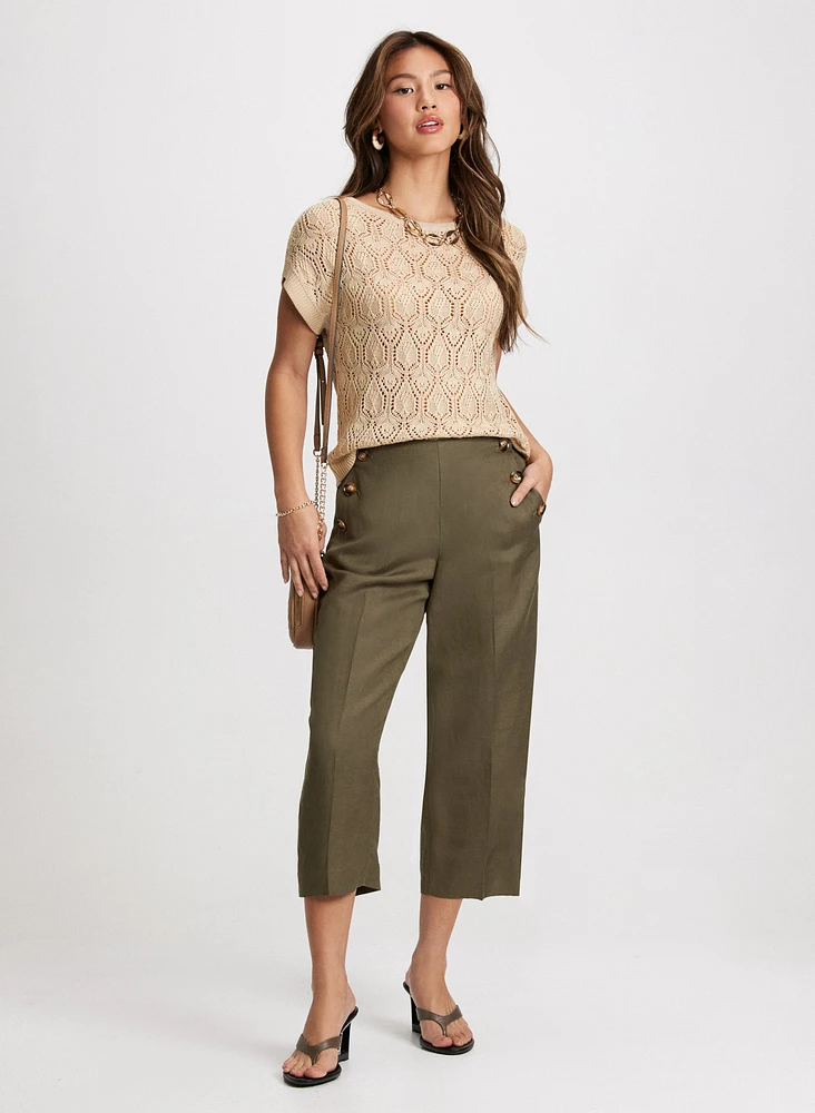 Open Stitch Sweater & Wide Leg Linen Capris