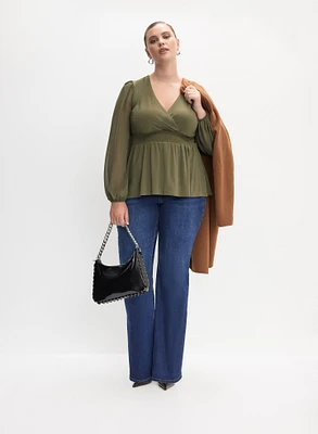 Notch Collar Wool-Blend Coat & Pull-On Flare Leg Jeans