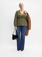 Notch Collar Wool-Blend Coat & Pull-On Flare Leg Jeans