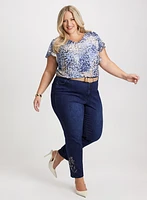 Printed Ruffle Detail Blouse & Embellished Hem Jeans