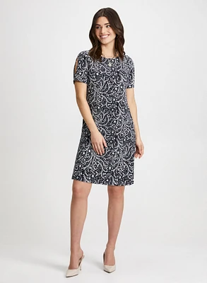 Leaf Print Cold Shoulder Dress