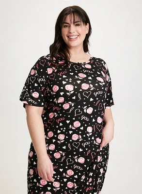 Short Sleeve Long Printed Nightgown