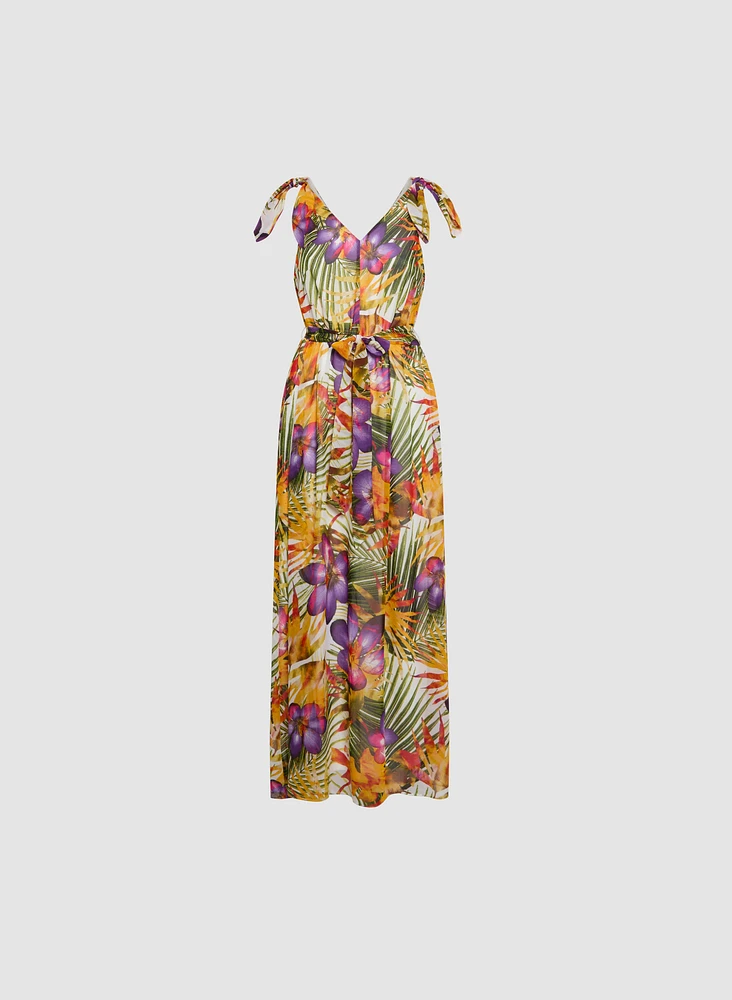 Robe maxi à motif tropical
