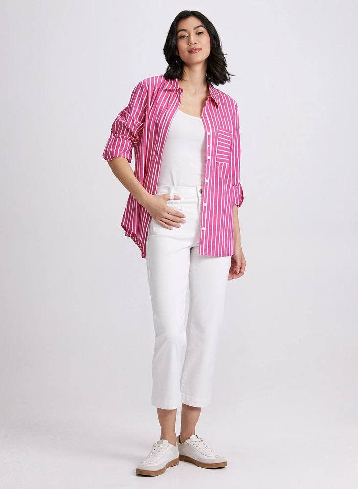 Blouse à motif de rayures et capri à jambe droite