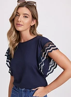 Crochet Trim Cap Sleeve T-Shirt