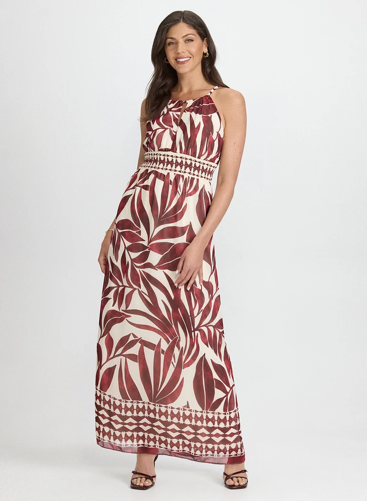 Leaf Print Maxi Dress