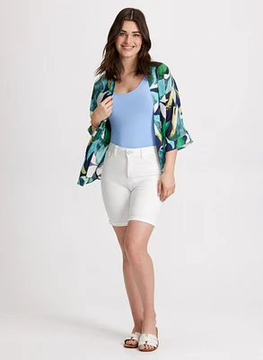 Open-Front Layering Top & Denim Shorts