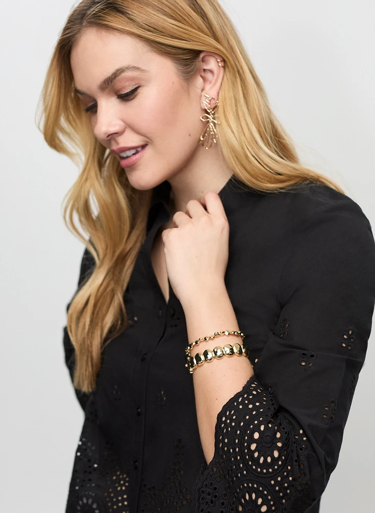 Eyelet Detail Button Down Blouse
