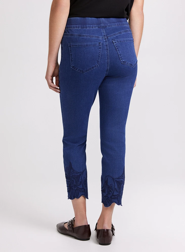 Embroidered Slim-Leg Jeans