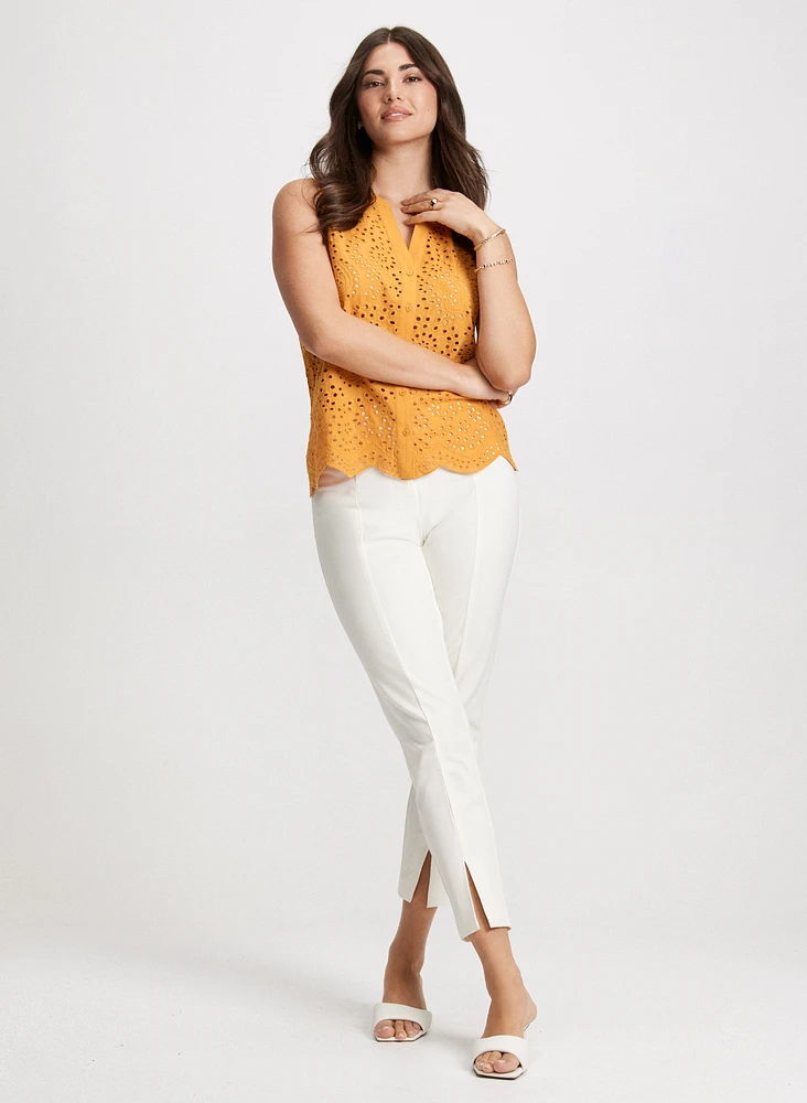 Eyelet Blouse & Front Slit Pants