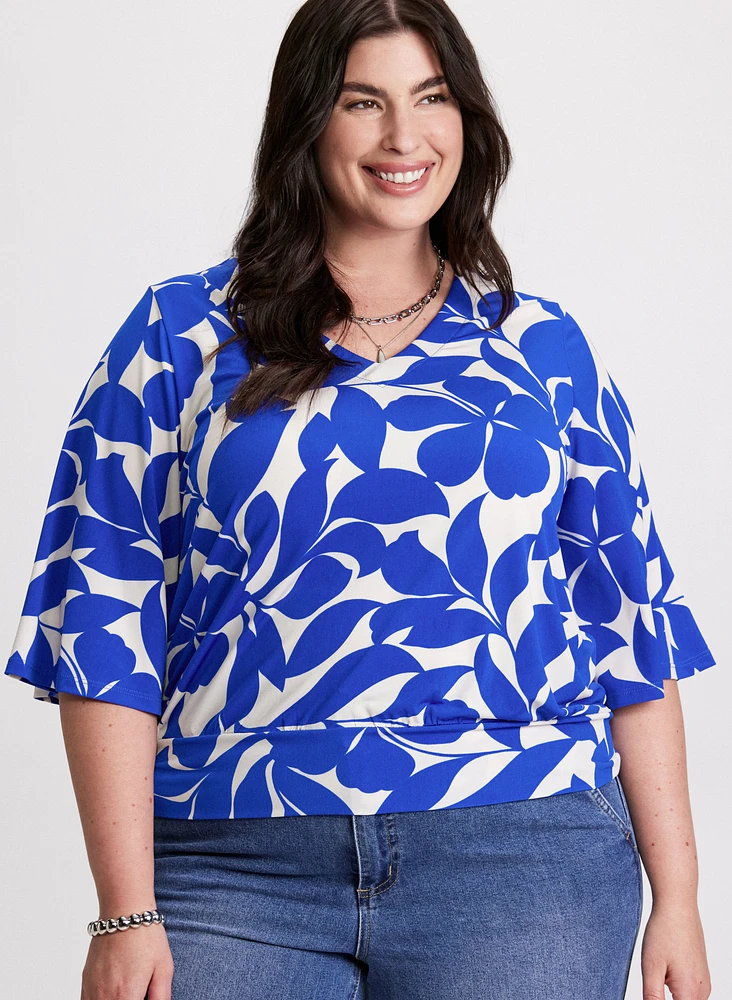 Leaf Print V-Neck Top