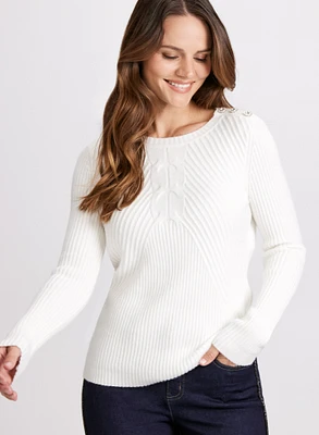 Crystal Button Embellished Sweater