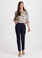 Abstract Print Blouse & Slim Leg Cargo Jeans