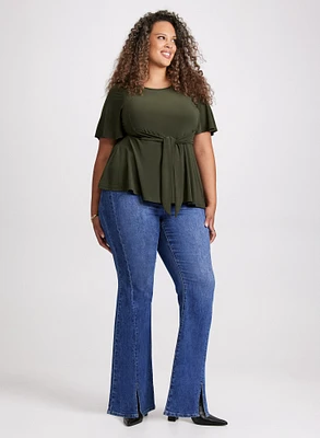 Elbow Sleeve Peplum Top & Flared Leg Jeans