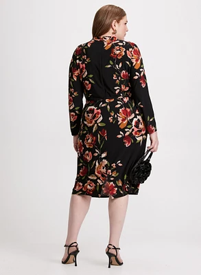 Floral Placement Mock Neck Dress