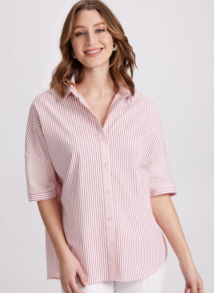 Blouse rayée en mélange de coton