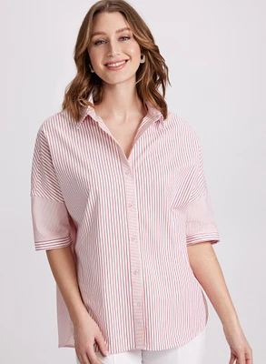 Blouse rayée en mélange de coton