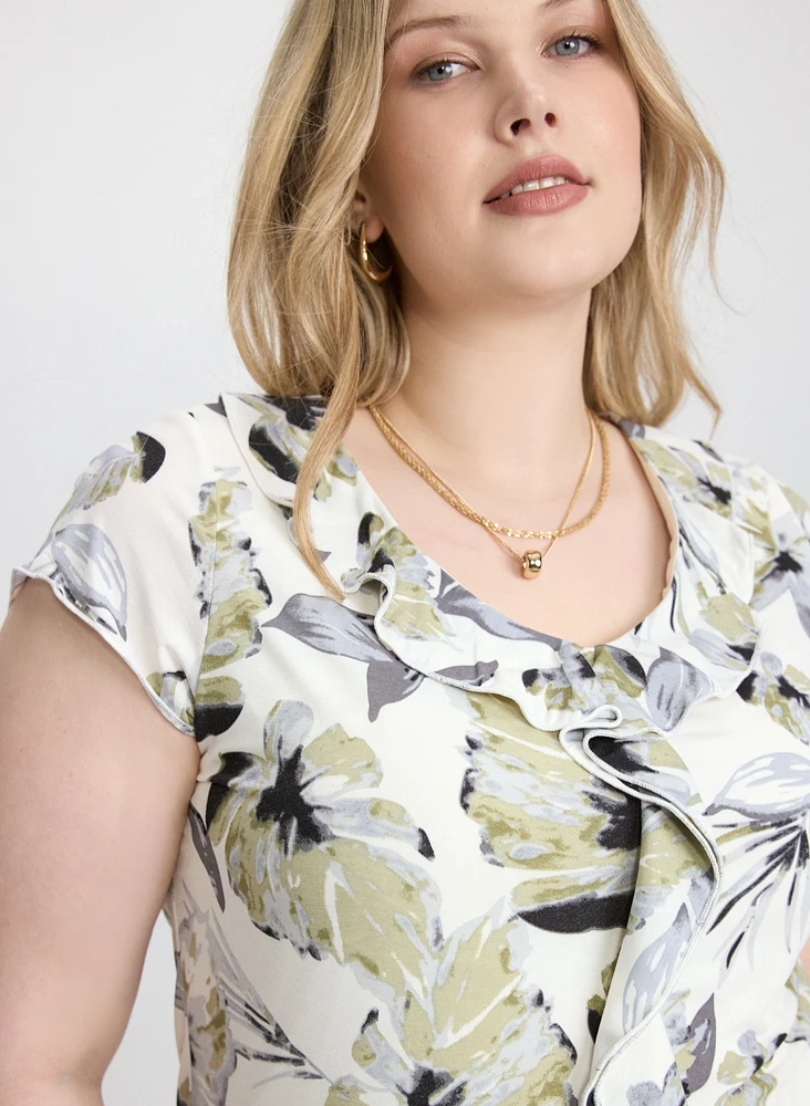 Floral Ruffle Front Top