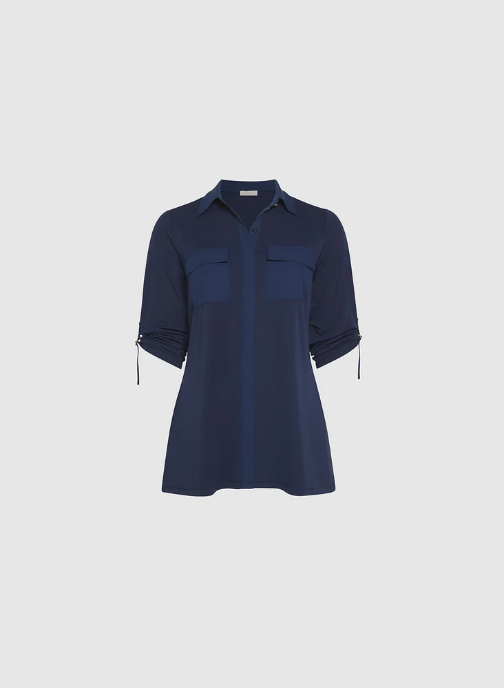 Jersey Button-Down Blouse