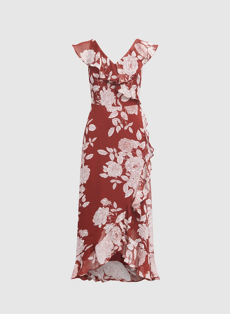 Robe cache-coeur florale à volants
