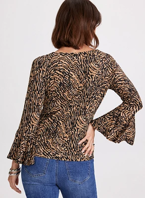 Animal Print Flared Sleeve Top