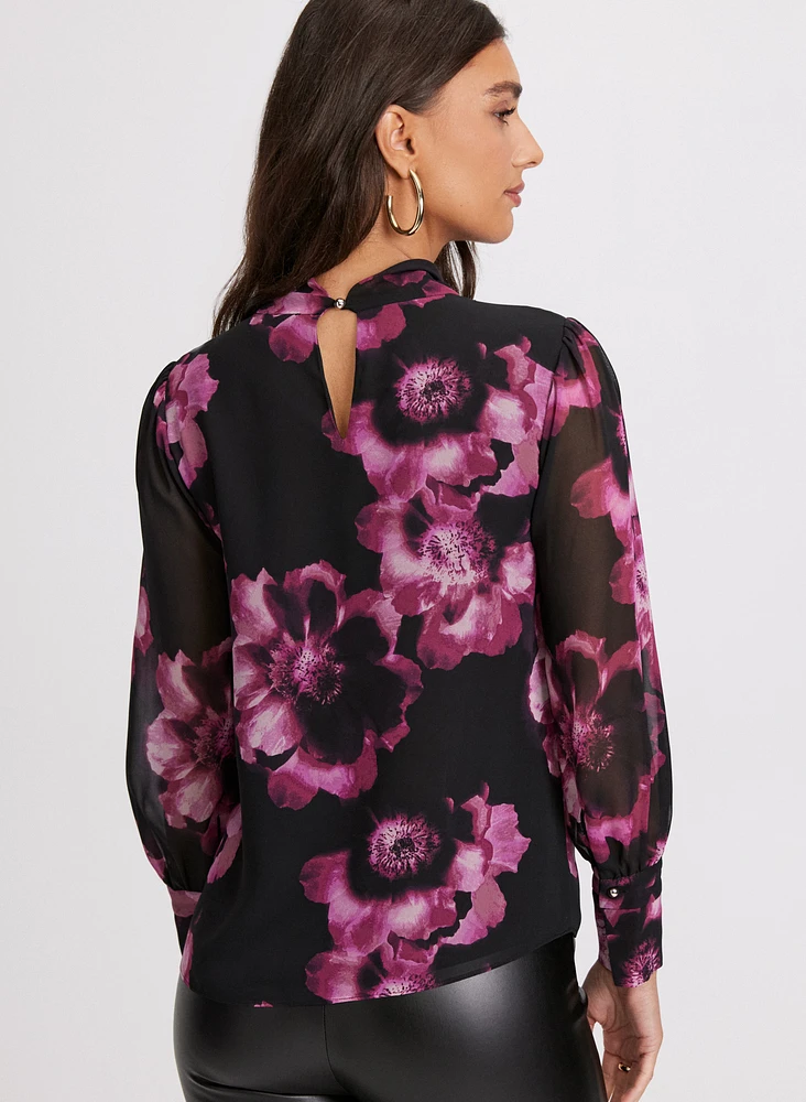 Floral Print Twist Neck Blouse