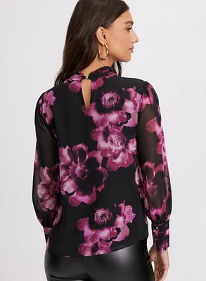 Floral Print Twist Neck Blouse