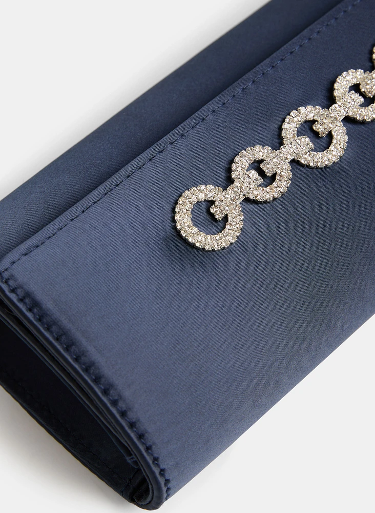 Rhinestone Detail Satin Clutch