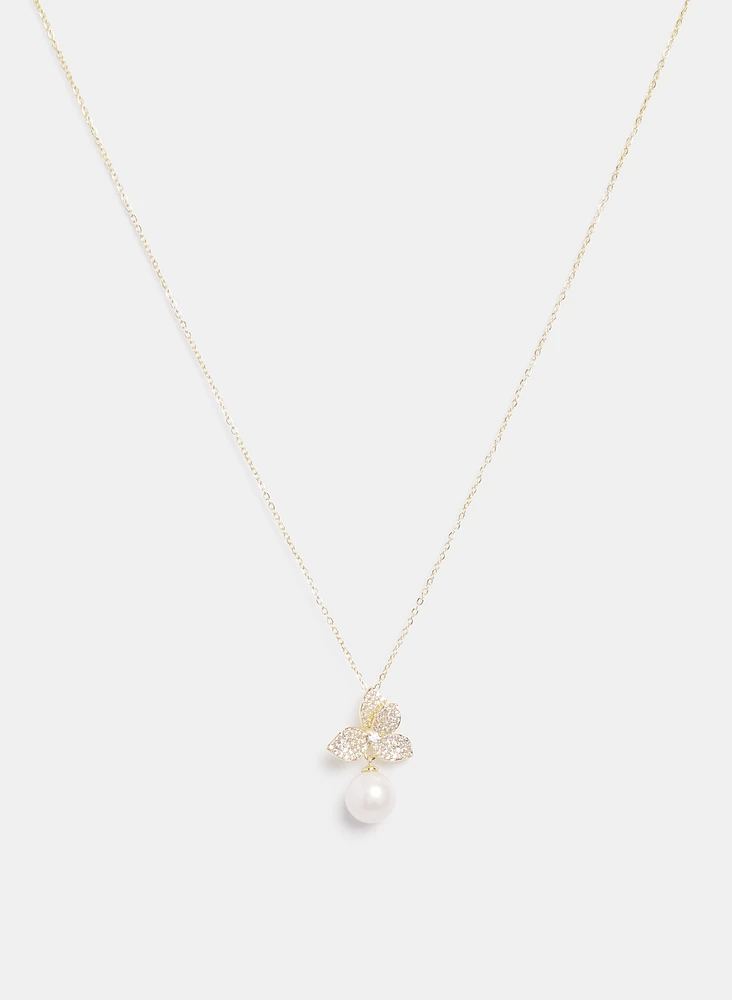 Floral Pearl Drop Necklace