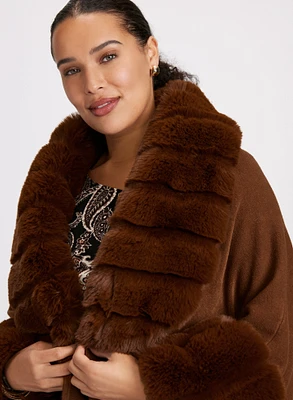 Faux Fur Trim Poncho