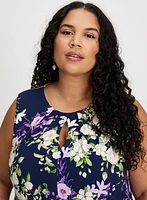 Pleated Neck Floral Dress